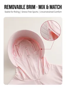 Pink hooded UV protection jacket with a detachable brim and high collar for sun safety