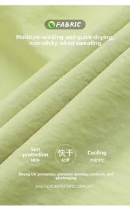 Détail du tissu rafraîchissant UPF50+ vert clair avec protection UV et évacuation d'humidité