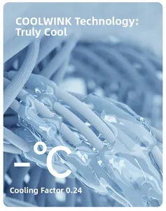 Detail aus hellblauem Eisseide-Gewebe mit COOLWINK-Technologie und 0.24 Kühlkoeffizient