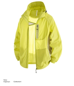 Detail of lightweight UPF 50+ sun jacket with breathable mesh underarms and zipper pocket