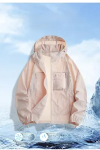 Détail du tissu respirant UPF 50+ et de la poche de veste de protection solaire rose