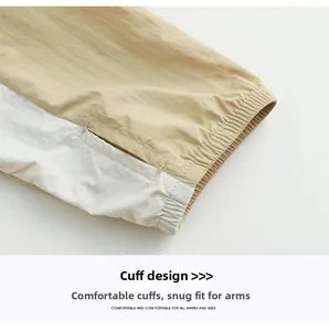 Detail of elastic cuffs on breathable UV protection jacket with reinforced stitching