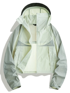 Women Hooded Sun Protection Jacket Polyamide UPF50 UV Protection Breathable Outdoor Hiking Color Block Windbreaker Top
