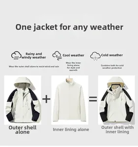 3-in-1 wasserdichte Jacke mit weißer Außenhülle und abnehmbarem Fleece-Innenfutter
