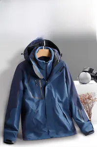 Detail of 3-in-1 waterproof jacket showing the fleece lining and outdoor zippered pockets