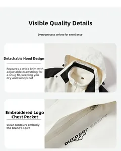 Details einer wasserdichten 3-in-1 Jacke mit abnehmbarer Kapuze und weißem Fleece-Futter