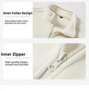 Detail der cremefarbenen Fleece-Innenjacke mit Stehkragen und Reißverschluss-System