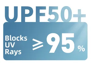 Technical chart showing UPF50+ rating and over 95 percent UV protection for the sun jacket