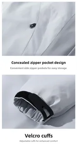 Detail of a 3-in-1 jacket showing hidden zipper pockets and adjustable velcro cuffs