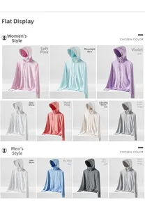 Flat lay of breathable UV protection hoodies showing 11 available colors for men and women