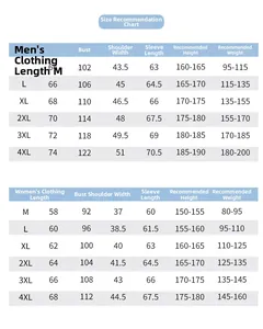 Detailed size chart for ice silk sun protection clothing for men and women M to 4XL