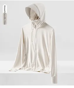UPF50+ ice silk sun protection jacket in camellia white with detachable brim