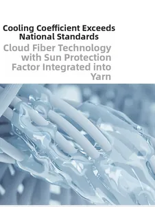 Detail of light blue cooling ice silk fabric with UPF50+ UV protection technology