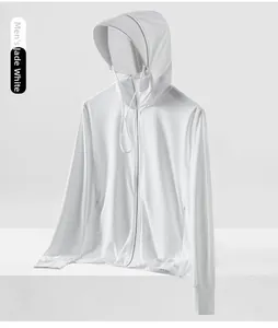 Men's jade white hooded sun protection jacket with breathable mesh and thumbholes