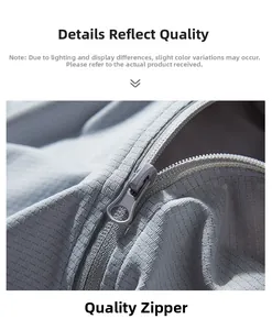Detail view of grey UPF50+ fabric with ripstop texture and smooth nylon zipper