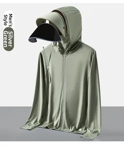 Close-up of lightweight UV protection sun jacket in silver green with thumbhole cuffs