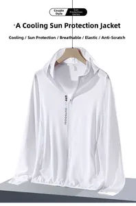Close-up of ice silk sun protection hoodie with UPF50+ print and breathable fabric