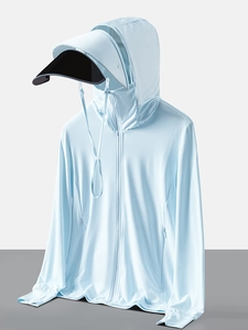 Unisex Ice Silk Sun Protection Jacket With Detachable Brim Hooded UV Resistant Quick Dry Fishing Cycling Outdoor Clothing Top