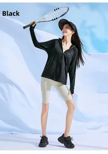 Detail of black UPF50+ women sun protection jacket for outdoor sports and tennis