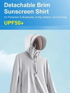 Light gray UPF50+ sun protection jacket with removable brim and 4-way stretch fabric