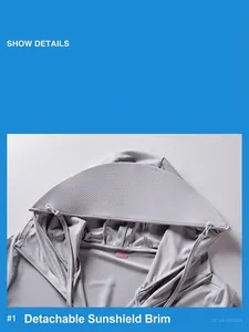 UPF50+ sun protection jacket with a detachable brim hood and breathable fabric