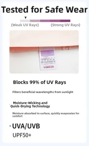 Close-up of UV protection fabric with UPF 50+ blocking 99% of rays in pink-orange