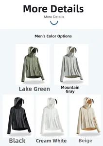 Men's UPF 50+ sun protection hoodies shown in five colors with face masks and brims