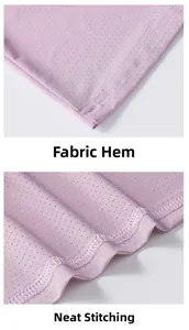 Detail der violetten Netzstruktur mit sauberen Nähten und Saum des Sportoberteils