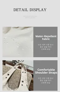 Detail of waterproof nylon fabric and wide comfortable shoulder strap on tote bag