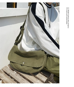 Detail showing high-quality army green canvas texture and metal snap closure of the tote