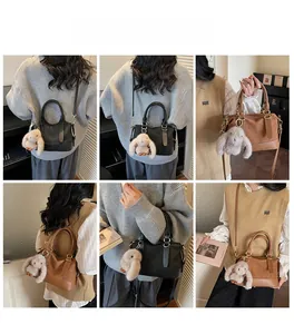 Detail shots of quilted Boston bags in black and brown with cute bunny charms