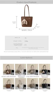 Detailed dimension chart showing sizing and capacity for this large PU leather bucket bag