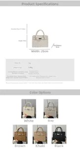 Detailed size chart and specifications for the casual PU leather woven small square handbag