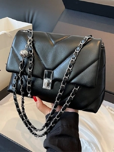 Damen V-Gesteppte Ketten Schultertasche PU Leder Umhängetasche Messenger Bag Kleine Quadratische Handtasche Mode Alltag Tasche