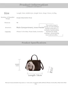 Detailed size specifications of the coffee brown PU leather bucket bag with dimensions