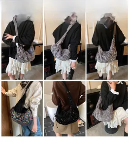 Various views of sequined hobo bags showing crossbody and shoulder carrying styles