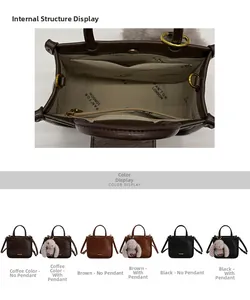 Internal structure detail of large leather bucket bag showing zipper pocket and card slots