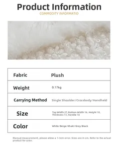 Tableau détaillé des tailles et matériaux pour le sac à main en peluche douce