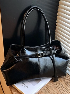 Women Retro Glossy Large Capacity Shoulder Bag Minimalist PU Leather Tote Underarm Bag Casual Commute Handbag 2026 Spring
