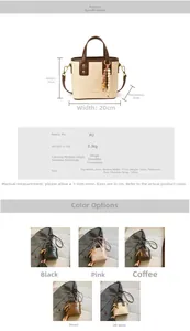 Détails du mini sac seau en PU avec dimensions et breloque perlée de style bohème