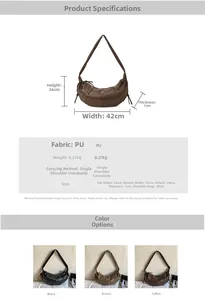 Detailed dimension guide and specifications for the pleated half-moon crossbody bag