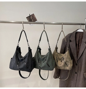 Détails de grands sacs hobo vintage avec double fermeture éclair frontale en tons terreux