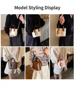 Détails de sacs seaux rétro multicolores avec pendentifs perlés et bandoulières amovibles