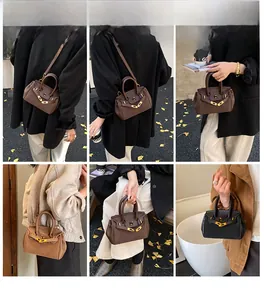 Litchi texture handbag shown in multiple carrying styles including crossbody and handheld