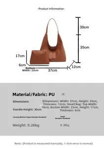 Detailed size chart for the PU leather tote bag and pouch set with measurements