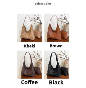 Litchi pattern large shoulder bag set in khaki brown coffee and black colors