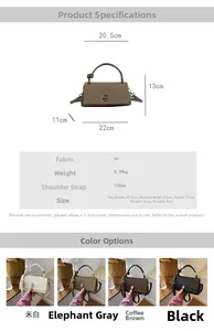 Detailed size chart and multi-color display of the textured PU leather crossbody bag
