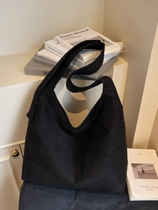 Minimalist black faux suede large hobo tote bag for women daily commute shoulder bag