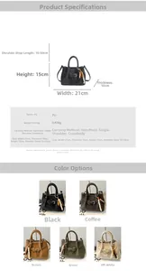 Detailed size chart and specifications for the V-quilted PU leather crossbody bucket bag