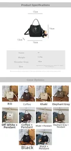 Detailed view of small PU leather bucket bag features with dimensions and color options